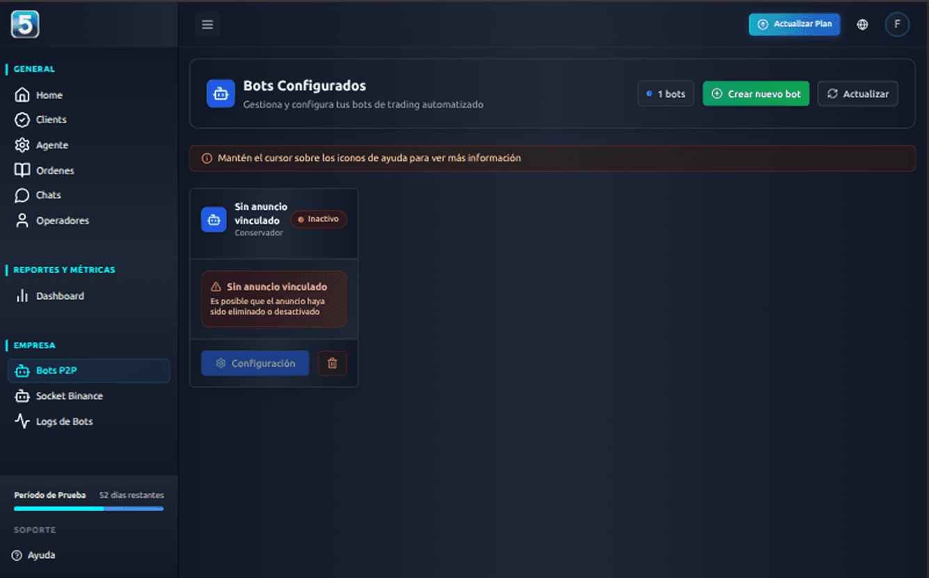 Bot de Posicionamiento Dashboard - Automatización de precios P2P Binance