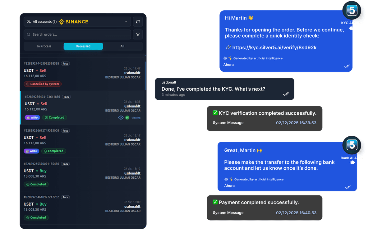 Agente IA y chatbot P2P Binance — respuestas automáticas y modos simulado y live