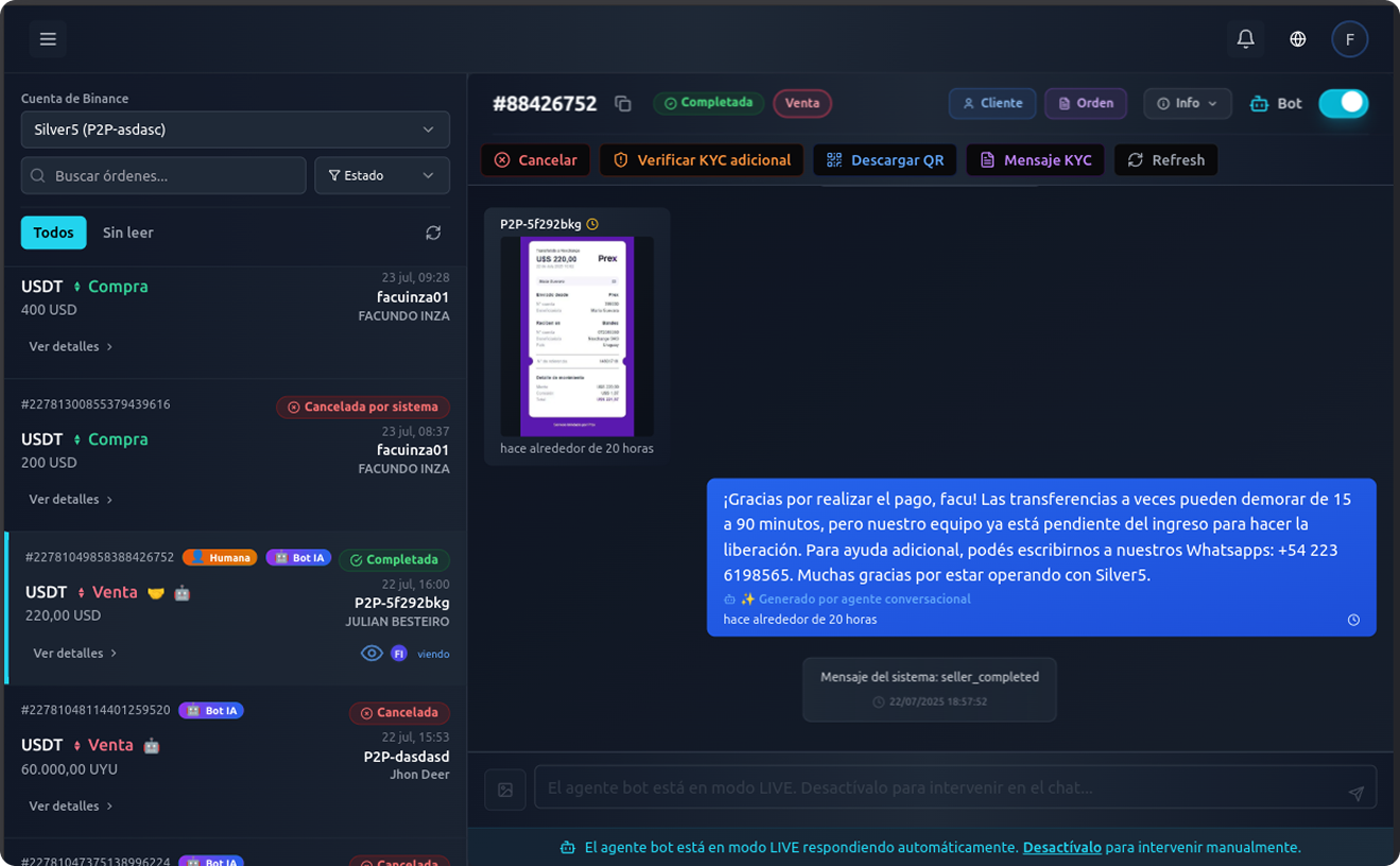 Chats Agente - Silver5 P2P Manager